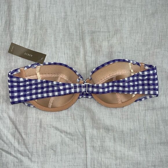 J. Crew underwire bikini strapless top in gingham purple white size 32A - Picture 2 of 6